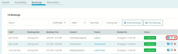 Edit or Delete a booking in SessionKeeper