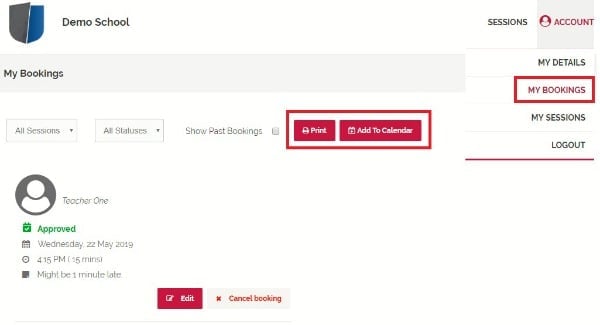Print or Sync your booking in Session Keeper