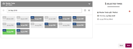 Selecting a timeslot in Session Keeper