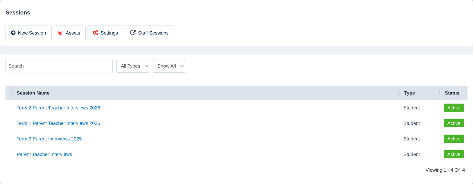 The Sessions page