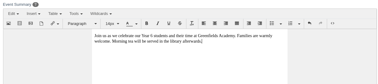Typing an event summary