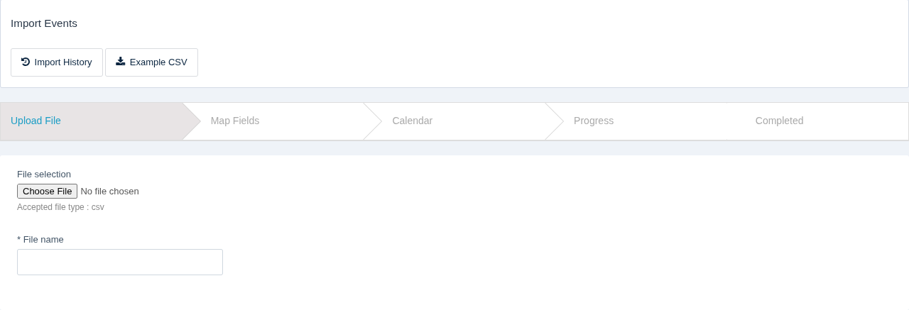 The Import Events page