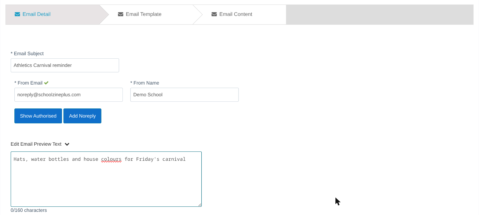 The Email Detail step