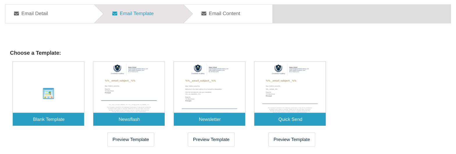 Choosing an email template