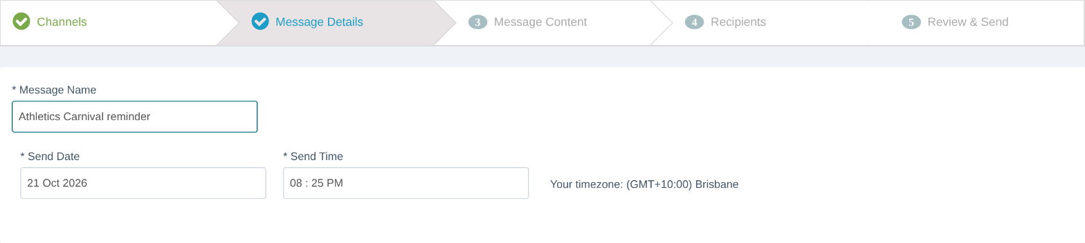 The Message Details step