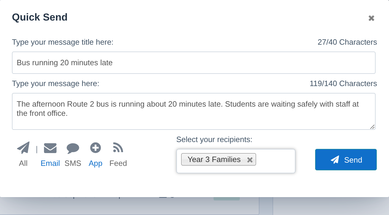 The Quick Send box