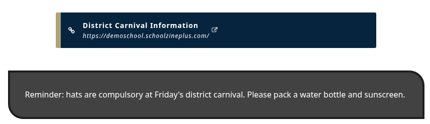 A coloured reminder box under a Link Button