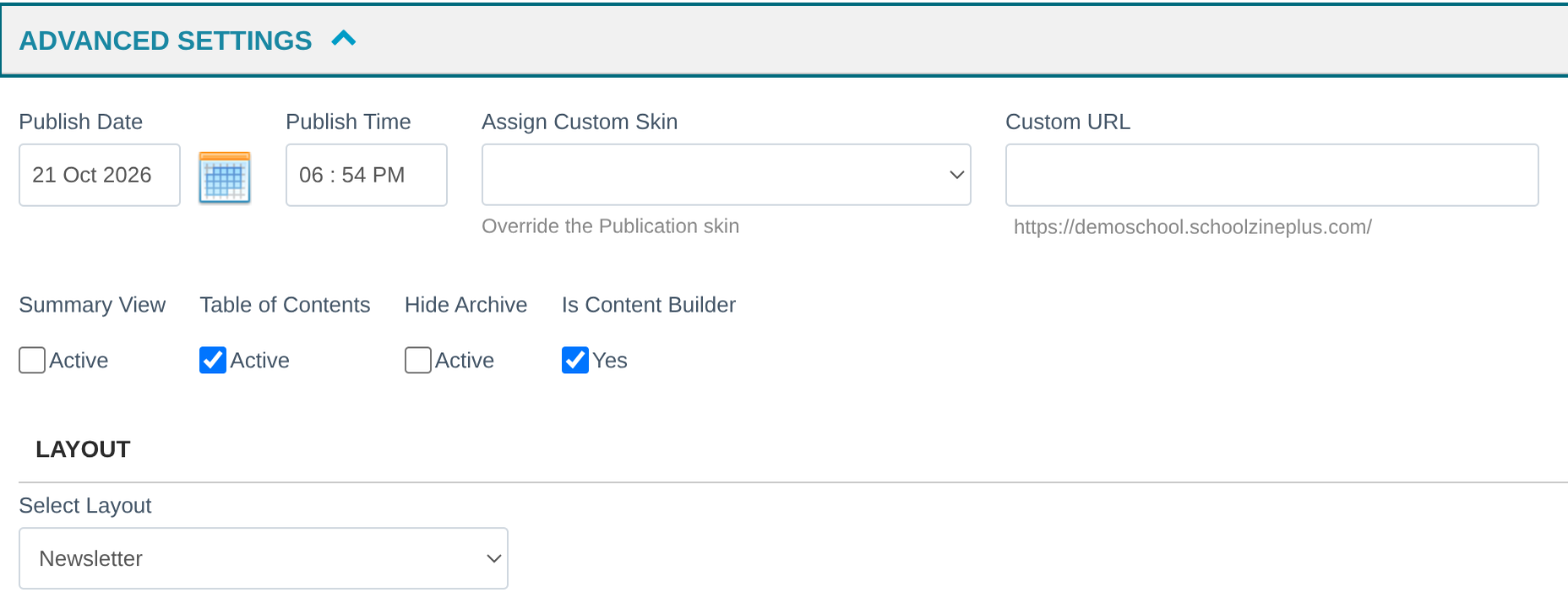 The Advanced Settings section