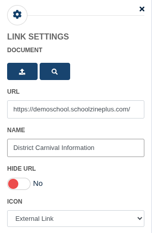 The Link Button settings