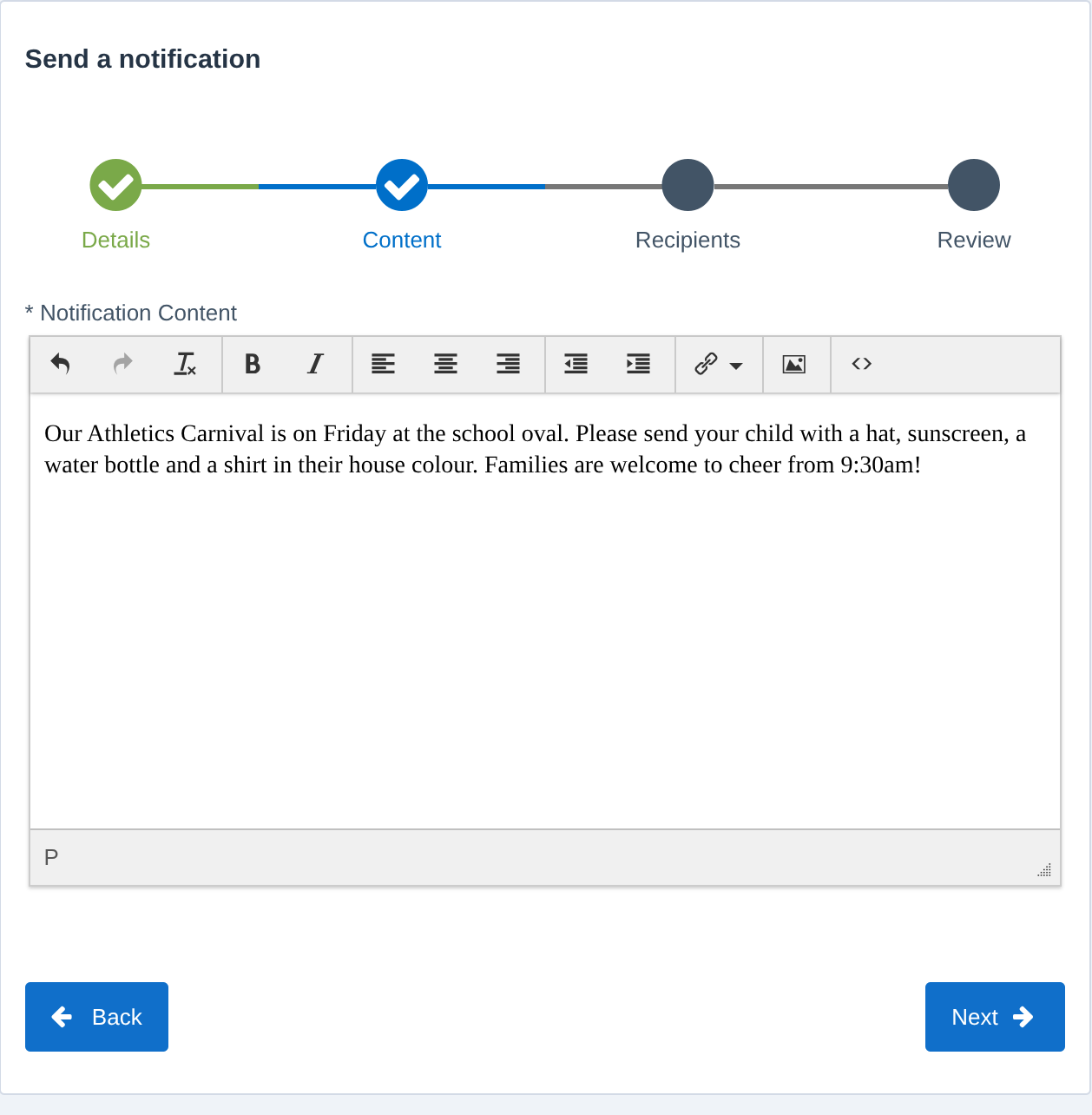 Writing the notification content