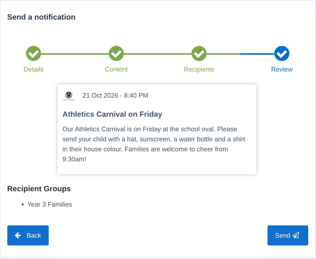Reviewing the notification