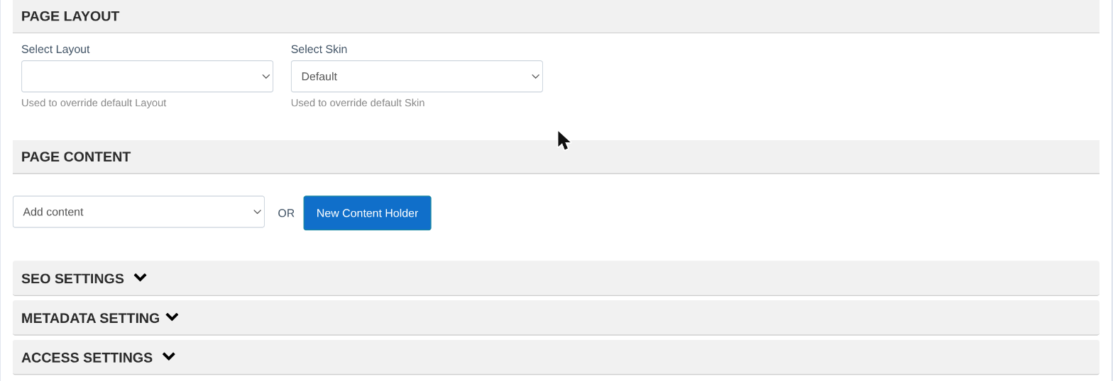Page layout and content settings